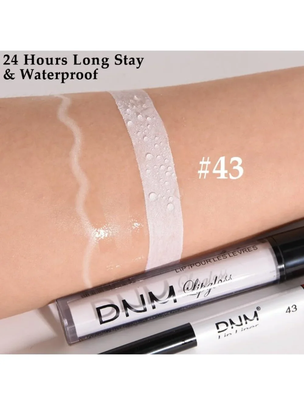 DNM 43# White Glitter 2Pcs 24H Long-Lasting Matte Liquid Lipstick and Lip Liner